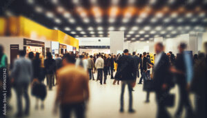 Background of an expo with blurred individuals